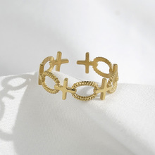 欧美小众设计十字架戒指钛钢配饰 时尚麻绳开口可转动不锈钢指环
