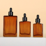 スポットエッセンシャルオイルボトルスポイトボトルフラットショルダーブラウンフラットスクエアガラスエッセンスボトル30ml50ml100ml加工とカスタマイズ