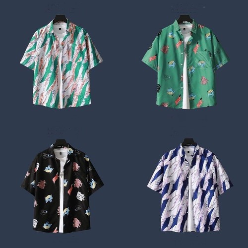 Hawaiian Flower Shirt, Hong Kong Style Loose Trendy Versatile Slouchy Couple Short Sleeve Blouse, Japanese Seaside Flower Shirt