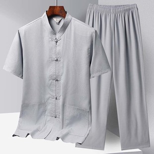 Tang Suit Men's Short-Sleeved Grandpa Summer New Chinese Style Han Dynasty Middle-Aged and Elderly Half-Sleeved Retro Style Shirt Dad Suit
