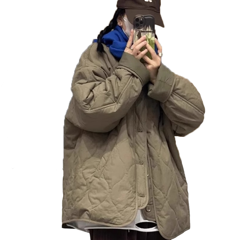 ピックアップ漏れ ~ 日系菱格綿ジャケット女性秋冬ゆるい保温薄手ダウン綿服コートAAAA