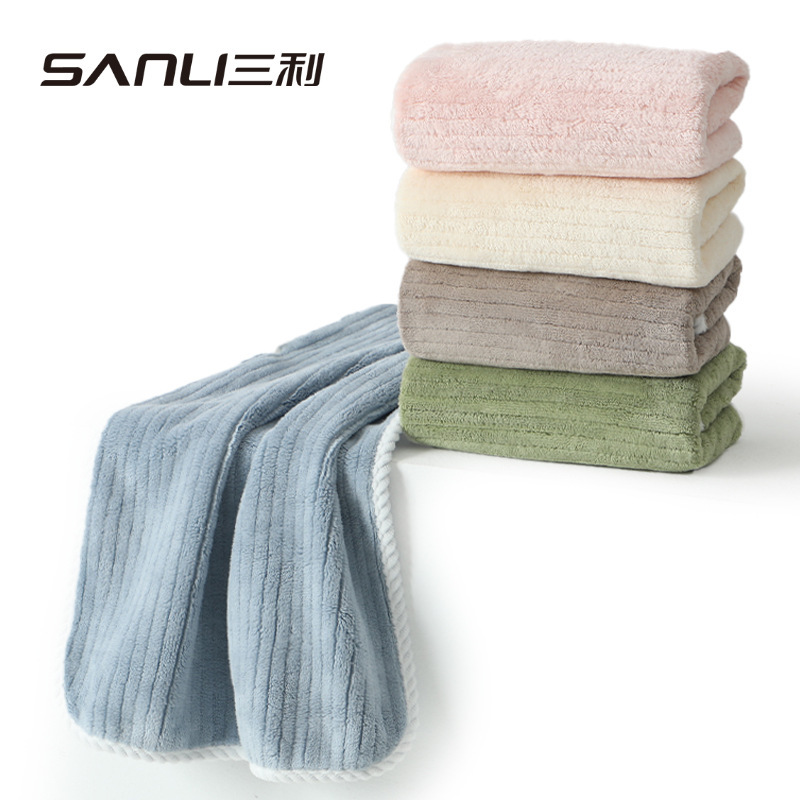 Sanli Towel Coral Fleece Bath Towel Adult Bath Towel Thickened Striped Bath Towel Wrapped Bath Towel Cross-border Wearing Bath Towel