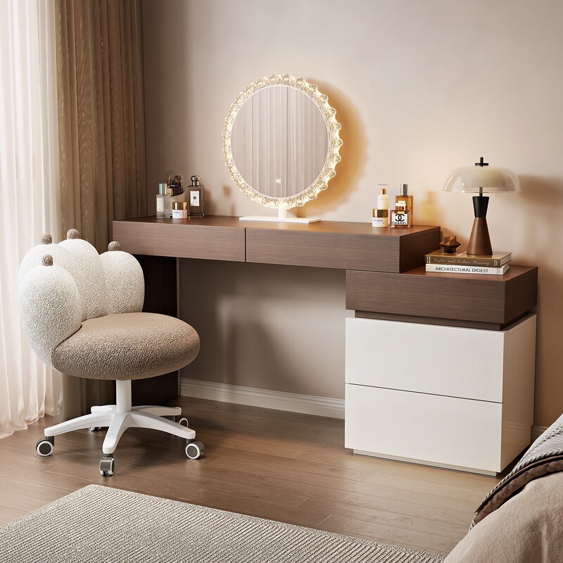 2025 New Model Dressing Table and Dresser Combo for Bedroom, Modern Minimalist Small Makeup Table with Storage Cabinet, Light Luxury and High-End Feel 2025 New Model Dressing Table and Dresser Combo for Bedroom, Modern Minimalist Small Makeup Table with Storage Cabinet, Light Luxury and High-End Feel