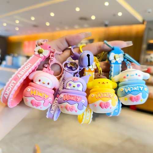 New Sanrio Honey Pot Spoon Charm Cute Rabbit Plush Toy Hanger Decor Couple Schoolbag Charms Exquisite Figurine Wholesale