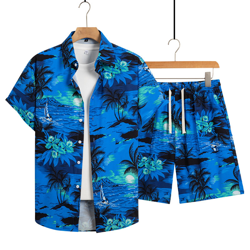 Trajes casuales transfronterizos, camisas de verano, pantalones cortos, un conjunto de trajes casuales de playa, camisas de flores, cardiganes image 2