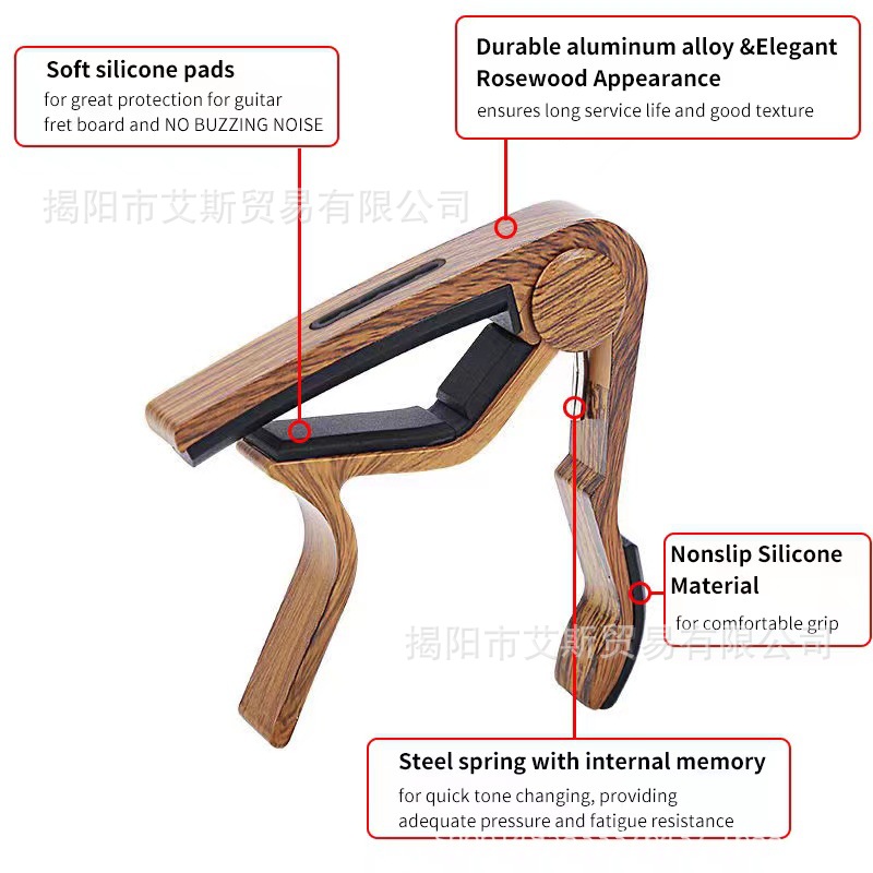 Guitarra capo con ranura para tarjeta de guitarra capper grano de madera adecuado para guitarra eléctrica acústica ukulele