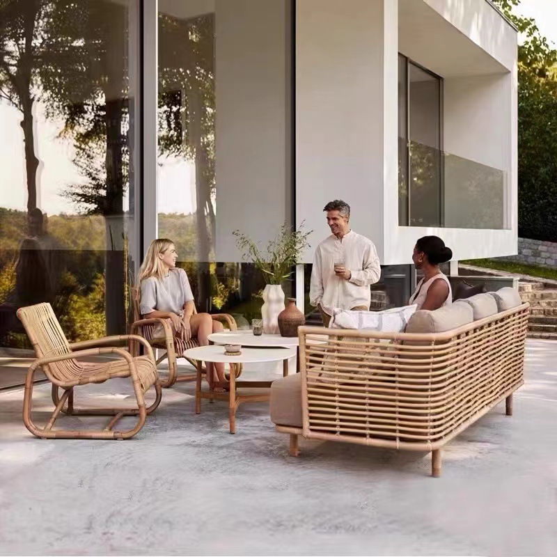 sofá de caña al aire libre patio ocio balcón al aire libre silla de caña protector solar impermeable alojamiento residencial sala de sol combinación