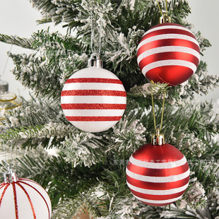 6cm Red and White Stripesd Painted Ball Christmas Ball Plastic Hanging Ball Christmas Tree Decoration Pendant Hanging DIY Window Decoration