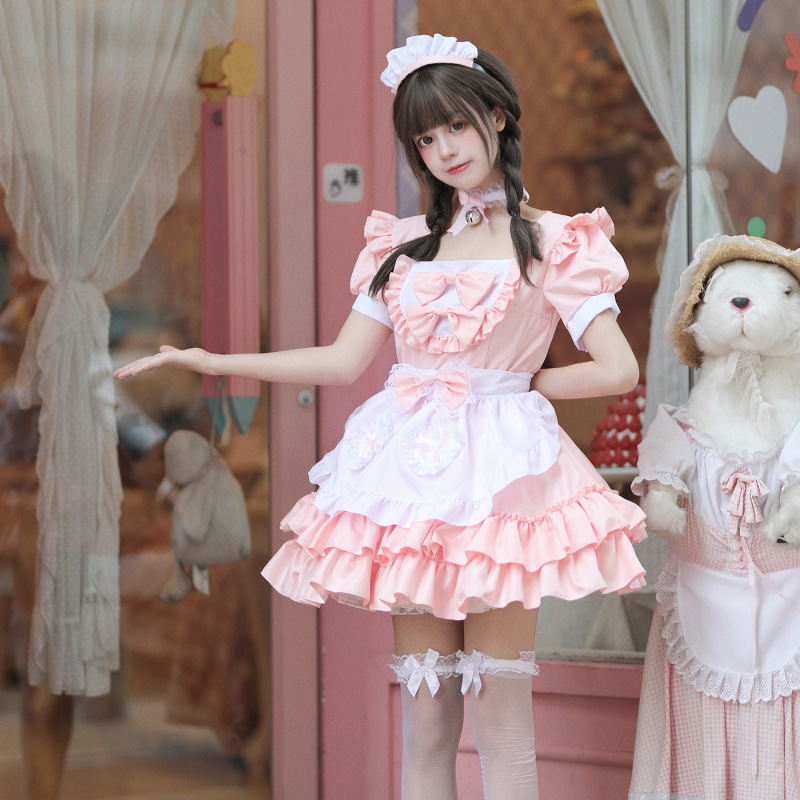 コスプレ日本系ソフト妹メイド服ワンピース清純で可愛いピンクのメイド制服セットのコスプレ|undefined