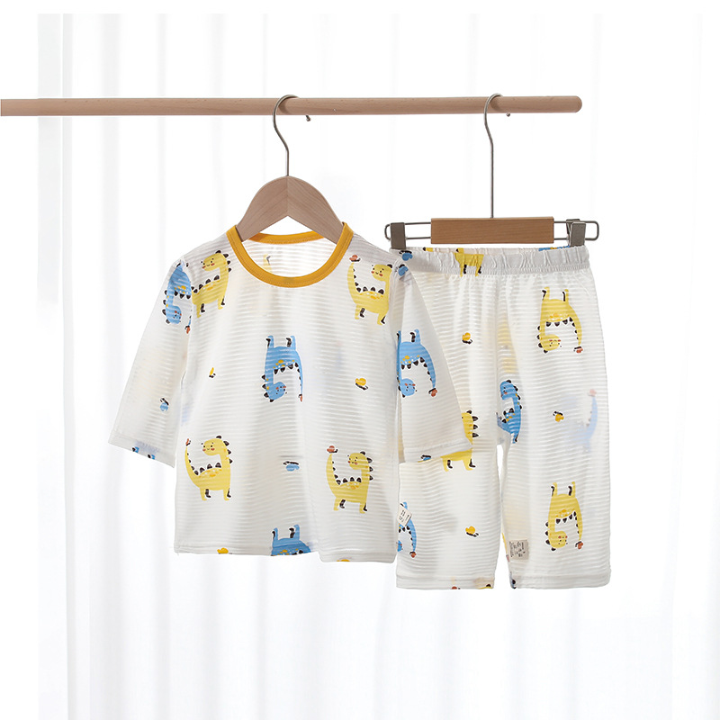 Children's Pajamas, Boys' and Girls' Loungewear, Air-Conditioned Clothing Set, Toddler Boys' Long-Sleeved Pure Cotton Seamless Thin Children's Style