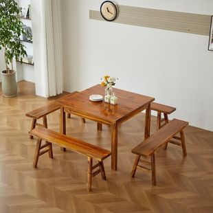Eight Immortals Tabletop Restaurant Hot Pot Breakfast Snacks Commercial Firewood Square Table Restaurant Solid Wood Long Dining Table and Chair Combination
