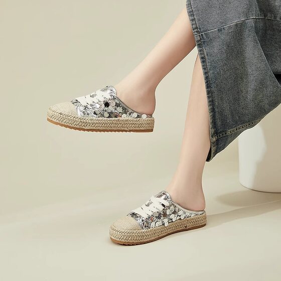 Gu Yun丨Baotou half-slippers for women in summer 2025 new silver outerwear beautiful sandals can be matched with skirts and shoes