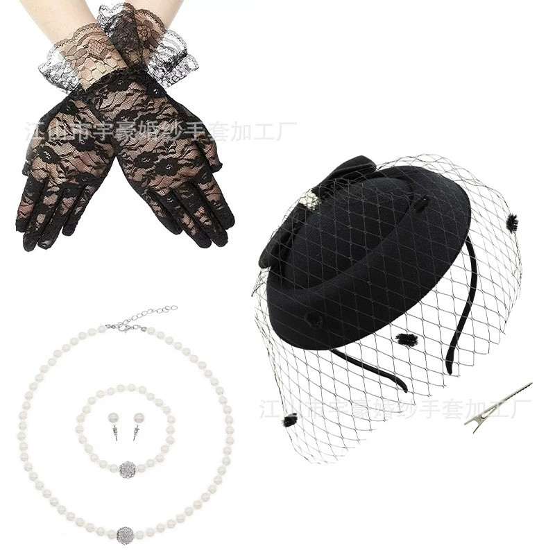 Black woolen veil, hair accessory, universal cute hat