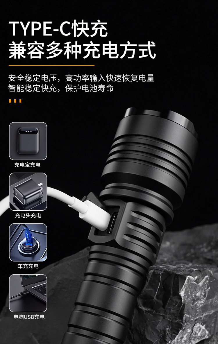Cross-Border New Model Canglong White Laser Led Lighting Flashlight, Rechargeable, Zoomable, Outdoor Long-Range, High-Power, Ultra-Bright