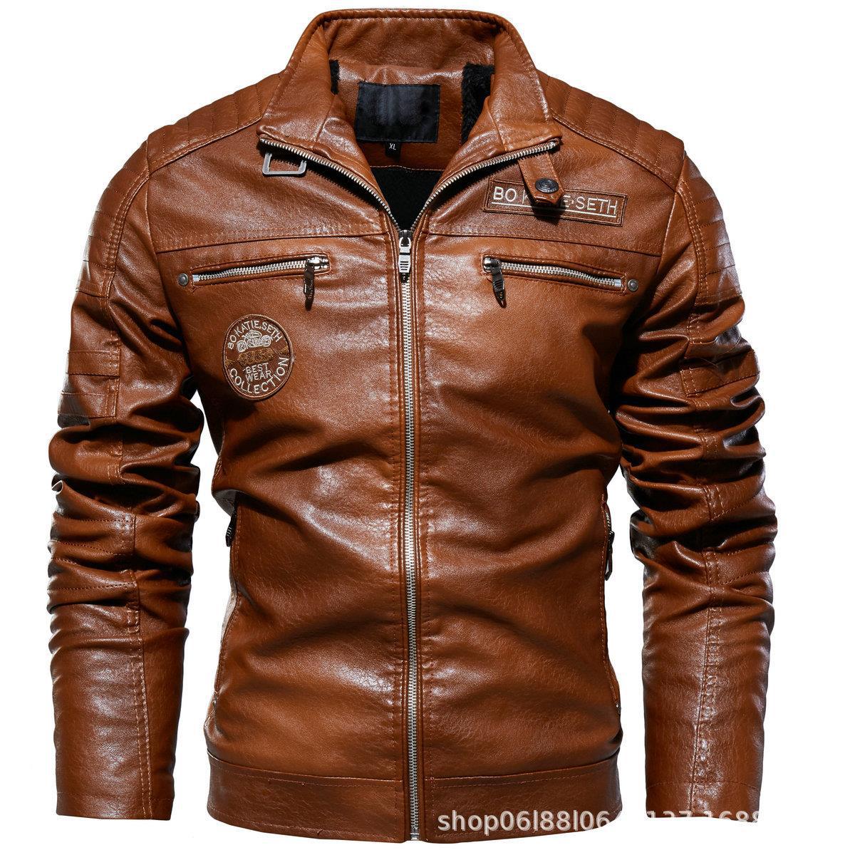 Hären Liederjacket Am Motorradstil Mat Samtfudder_voghion.com