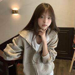 连帽卫衣外套女春秋季2025新款韩系慵懒拉链条纹开衫上衣早秋穿搭