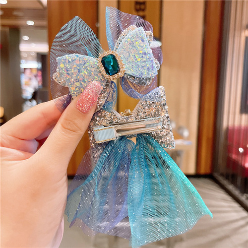 Frozen children's hairpin Korean hair accessories mesh bow cute princess headdress snowflake baby hairpin