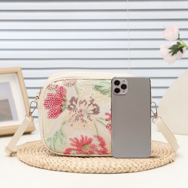 2025 nuevo otoño flores bordadas sequinilla bolsa de lona casual bolsa de hombro de viaje portátil portátil