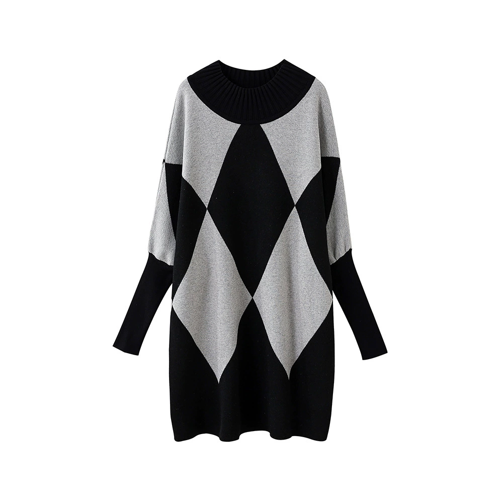 2024 весна и осень новые контрастные большие размеры женские свитера повседневные свободные рукава летучей мыши