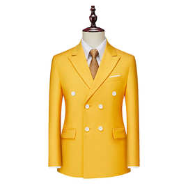 男士商务休闲双排扣西服上衣纯色外套西装大码黄色可配套装常年做