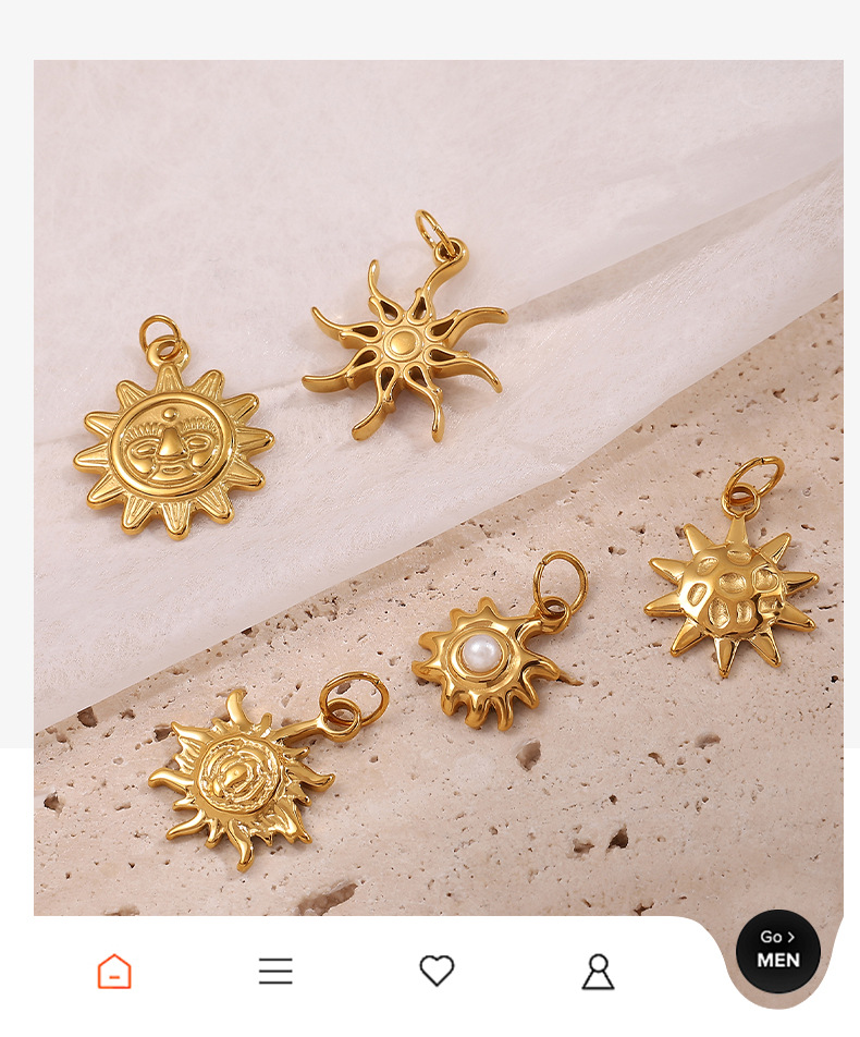 Unisex Gender 1 Piece 304 Stainless Steel PVD Coated Real Gold Plated Sun Star Polished Pendant