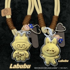 バブルマートゴールド入り LABUBU 漫画携帯電話チェーンロープ漫画キーホルダー幸運バッグペンダントギフト
