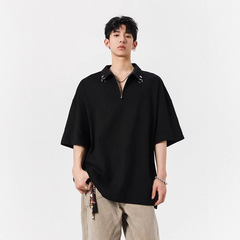 Cleanfit ハーフジップ ポロカラー 半袖 Tシャツ メンズ 2025 夏の新トレンド ヘビーウェイト ルーズ 半袖 Tシャツ