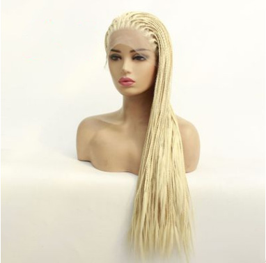 Fibra química de alta temperatura seda de oro ligero de moda europea y americana de encaje frontal tres pequeñas trenzas pelucas de trenza LW0088