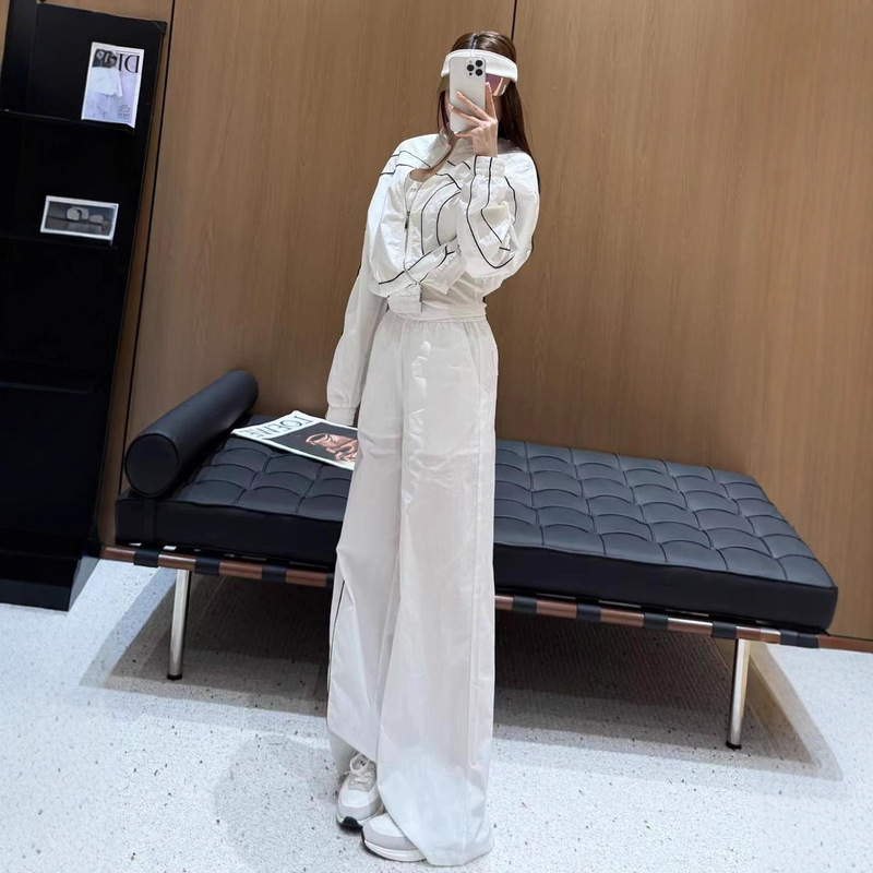 ALO早秋新款韩版时尚运动撞线百搭显瘦长袖高腰阔腿裤时尚套装女|undefined