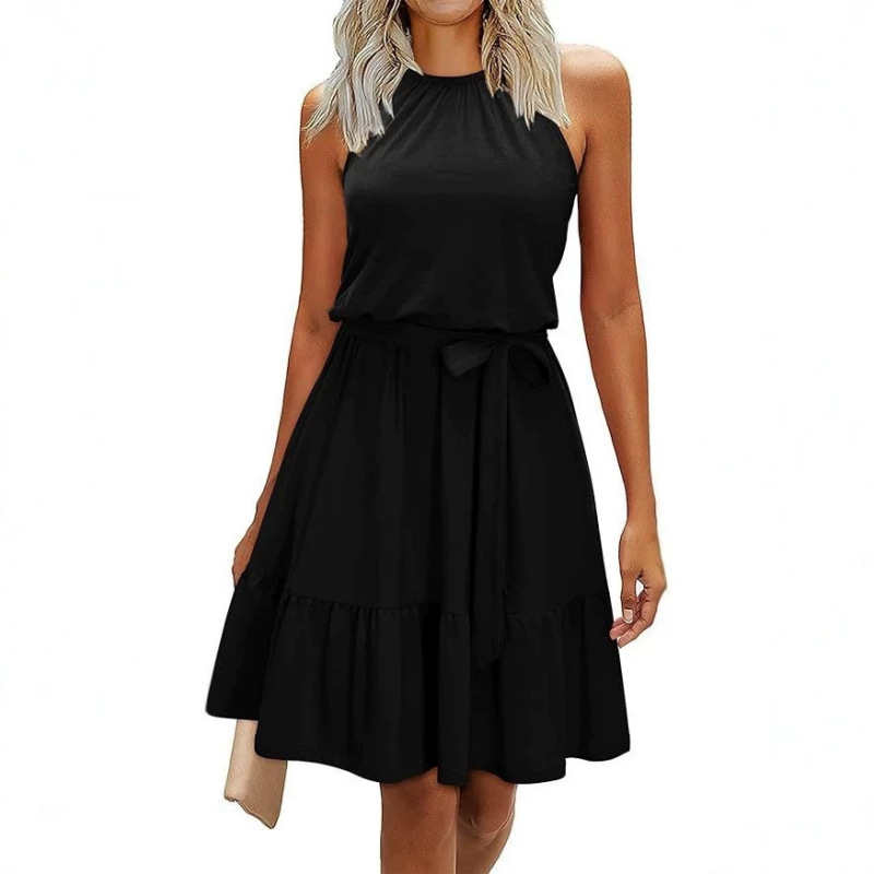 Women's 2026 Summer Halter Neck Dress for Wedding Guests, Casual Beach Vacation Outfit with Belt, Sun Dress