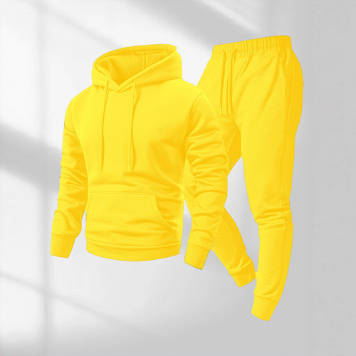 Hot-selling autumn and winter men's solid color hoodie hoodie suit casual foot-tight pants for men can be printed with logo