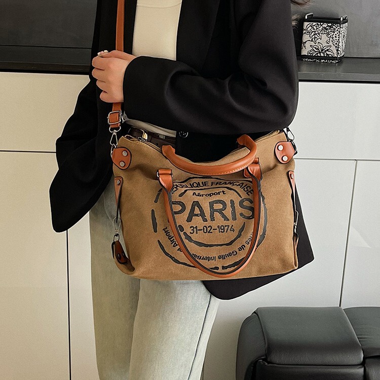 New Versatile Women's Fashion Handbag Trendy Letter Tote Commuter Large Capacity Single Shoulder Crossbody Canvas Bag