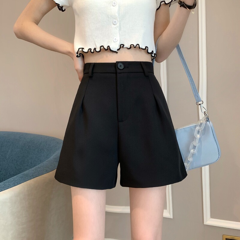 2025 New Autumn Fashion Comfortable High-Waisted Slim Pleated Wide-Leg Pants Casual Design Suit Shorts for Women