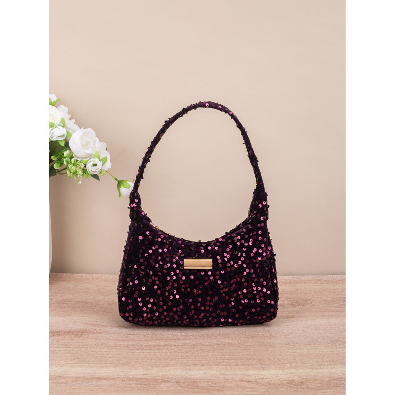 Bolsa de hombro de moda de color sequilla, bolso de hombro de mujer de verano blingbling, bolso de perlas de nicho, bolso debajo de la axila image 11