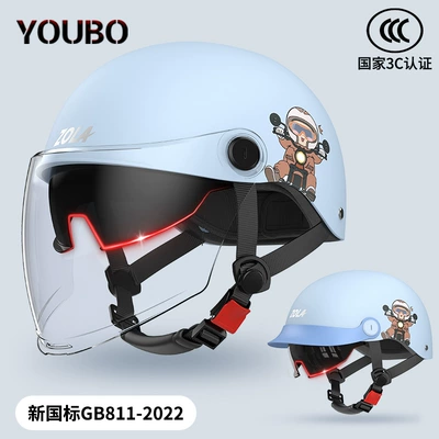 Motosiklet kaskı (dəbilqə) – light half helmet ear protection - blue-double-mirror-3c-certification-paint