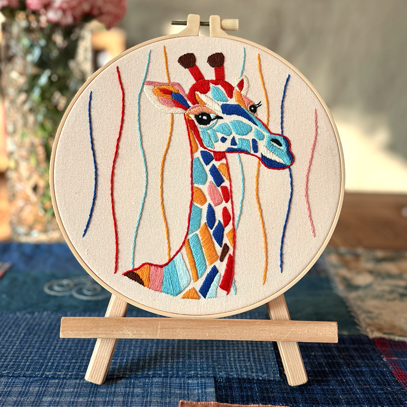 Nueva girafa encantadora dibujos animados colgar pintura Ludiy bordado material artesanal bolsa colgar pintura de la sala de estar para niños colgar pintura creativa