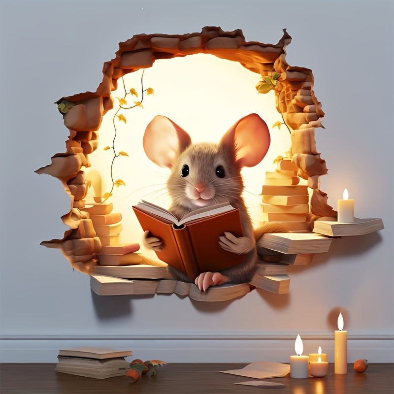 Cross-border cute painted reading mouse wall sticker for entrance, porch, living room, bedroom, office, and home decoration