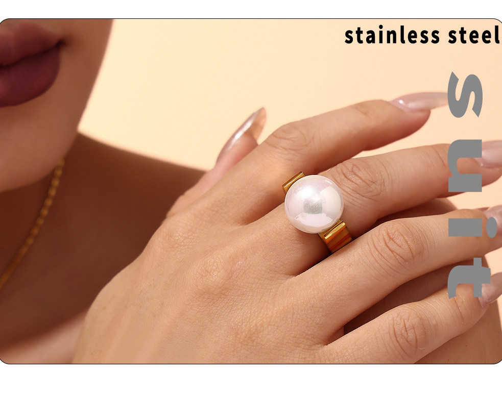 French Luxury Imitation Pearl Ring For Women In Titanium Steel_voghion.com