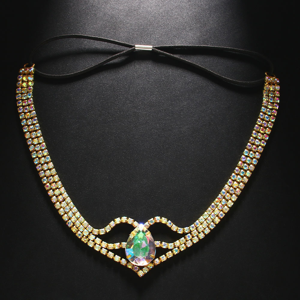 Europeo y americano tendencia gota de agua banda de pelo exótico multi-capa cuerda elástica frente cadena accesorios de moda headwear