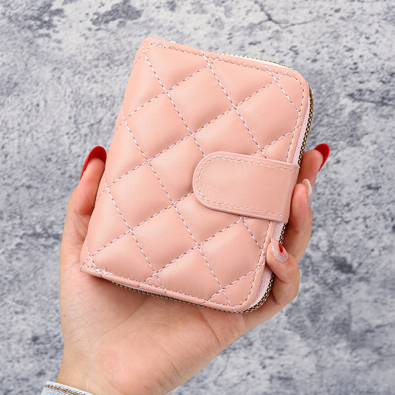 INS nuevo rombo de moda europea y americana de las mujeres pequeña billetera de las mujeres corto estudiante estilo coreano monedero titular de la tarjeta de las mujeres