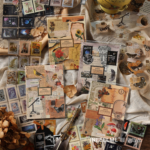 Infeel.Me PET Sticker Book Floating Clouds See the World Series 4 Choices of Retro Literary Handbook Decoration Materials