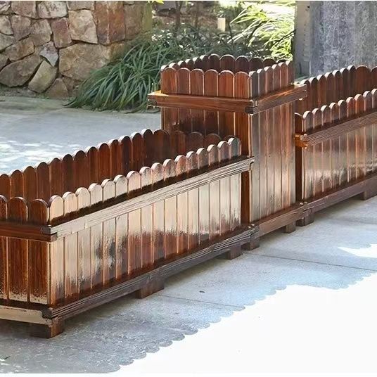 Flower Box, Multifunctional Anti-Corrosion Wood Double-Ribbed Wooden Flower Box, Various Sizes of Flower Boxes, Outdoor Garden Spray-Painted Flower Boxes
