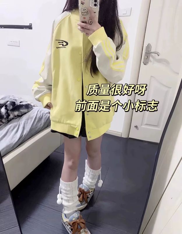 美式棒球服女春秋新款三条杆撞色字母设计感休闲宽松夹克外套女潮|undefined