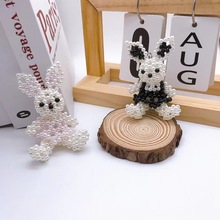 成品手工编织仿珍珠泰迪熊 泰迪兔 熊猫衣服发夹配饰玩具钥匙E18