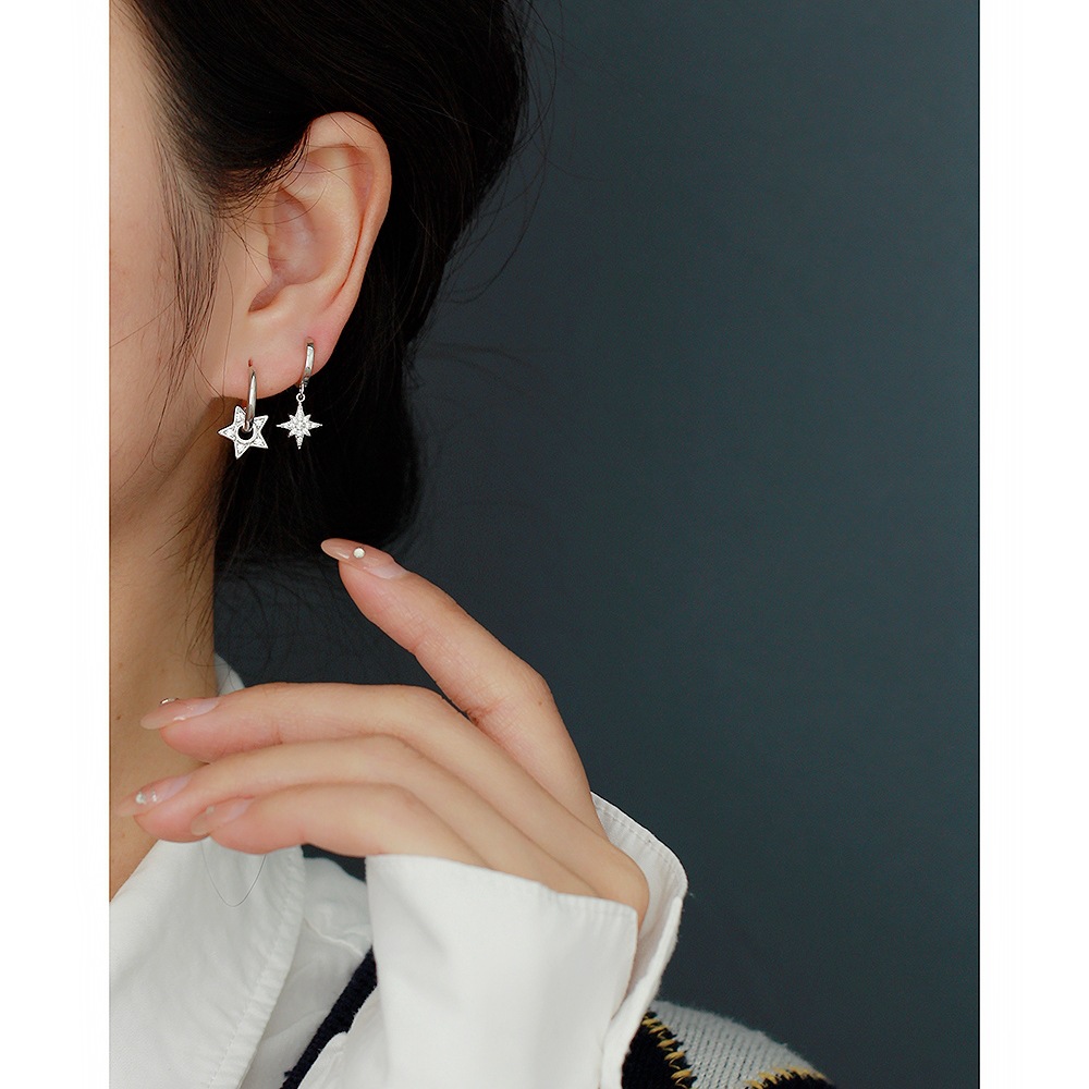 Drop Earrings Classification 1 Pair Quantity 1 Pair 925 Sterling Silver Zircon Pentagram Drop Earrings
