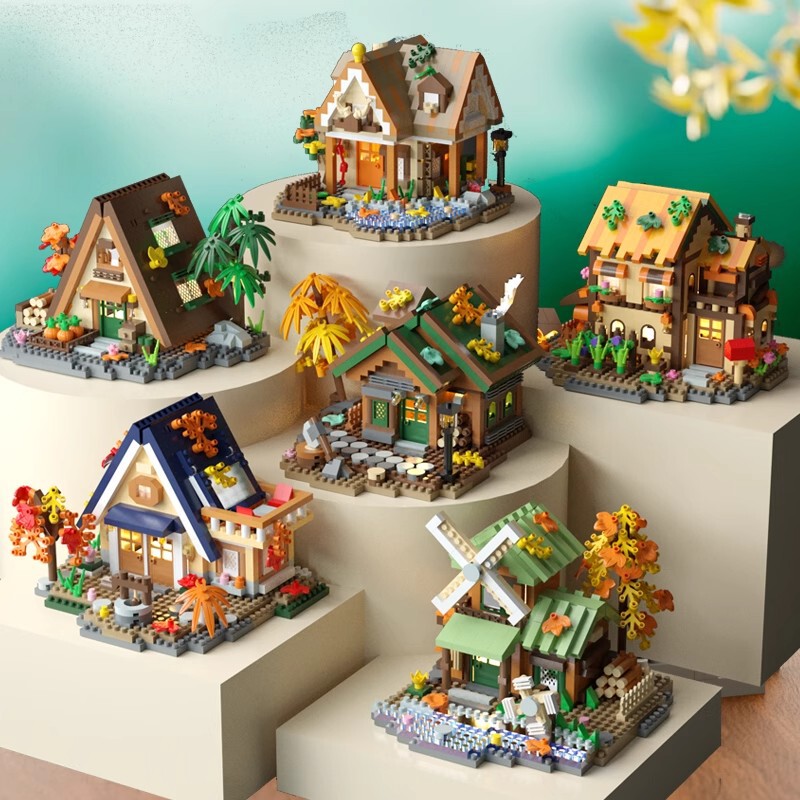Cross-Border Compatible Lego Forest Cabin Building House Street View Building Blocks Handmade Windmill Tree House Children's Educational Toys