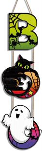 Cross-Border Halloween Door Decoration Sign, Black Cat Halloween Garland, Wooden Ghost Sign, Bat
