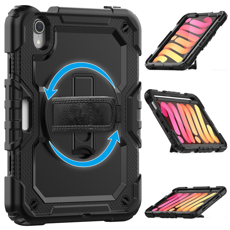 2021 Suitable for iPad Tablet Protective Case Mini6 Three-Proof Silicone Protective Case 8.3inch Shoulder Strap Rotating Case