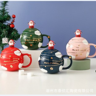 Creative Planet Christmas Cup Высокая ценность красоты, сопровождающая керамическую кружку с крышкой и ложкой, трансграничная чашка для воды, рождественский подарок