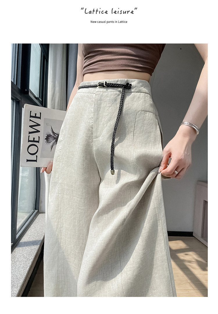 Quần ống rộng nữ chất liệu lanh pha lụa mỏng mùa hè dáng suông dài chạm đất — Màu đen thông thường chi tiết 29